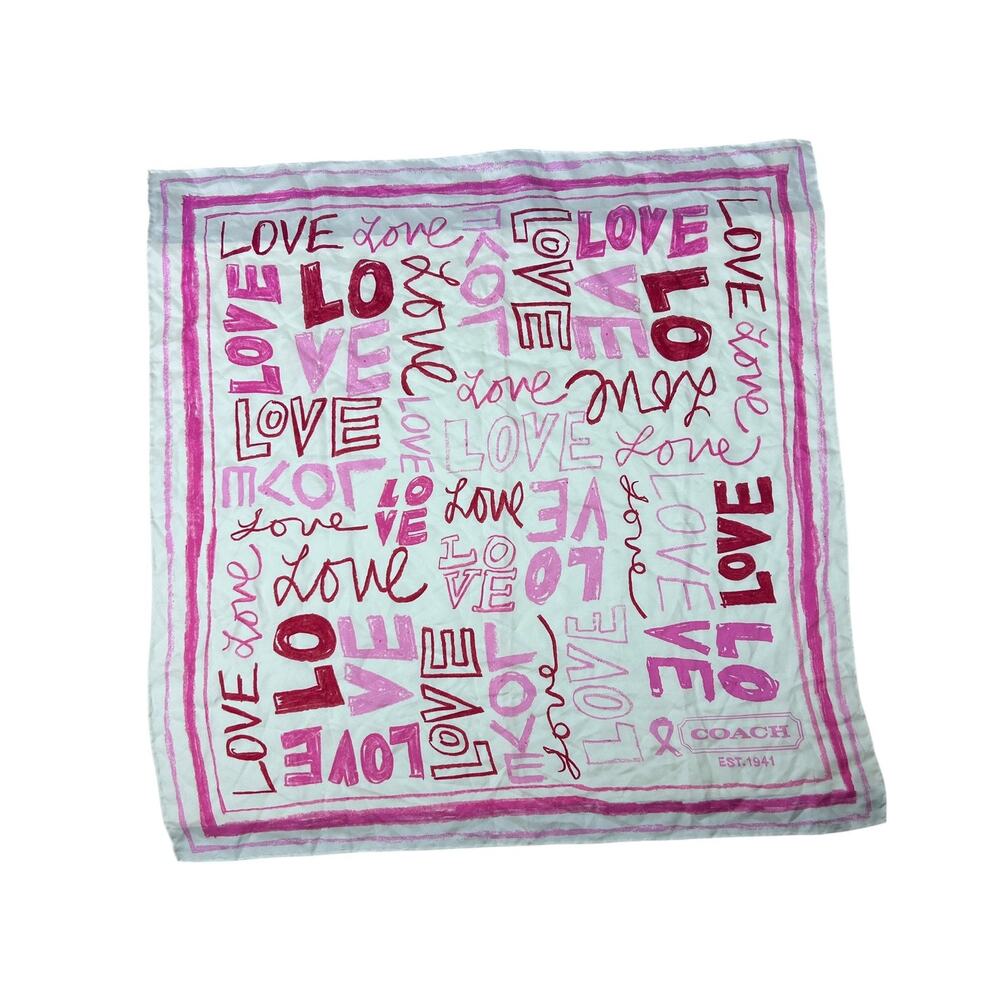 Coach Poppy Love Silk Printed Artsy Designed Hand Rolled Square Scarf